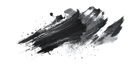 Abstract watercolor brush stroke in black and purple for creative design. Bold swipe of paint with brush strokes on white background	