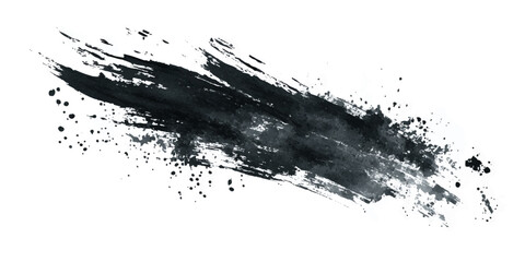 ink brushstroke on white background with visible splashes for watercolor style effect. grunge isolated on white background,	