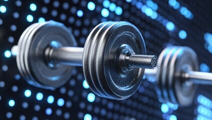 Metal dumbbells on a glowing background
