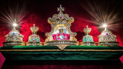 Obraz premium Ornate perfume bottles displayed on velvet in a luxurious setting