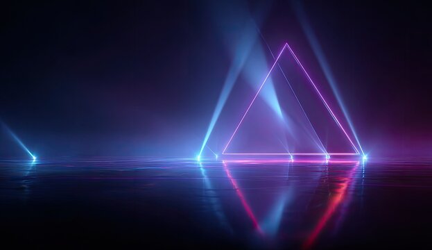 Neon triangles on a reflective surface - Powered by Adobe