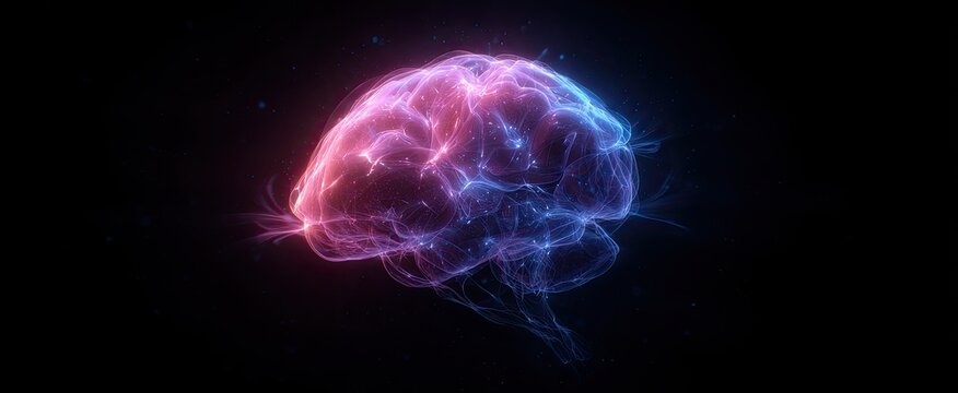 Abstract glowing brain on black background