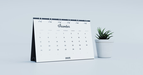 Minimalist December 2025 Desk Calendar on Clean Workspace