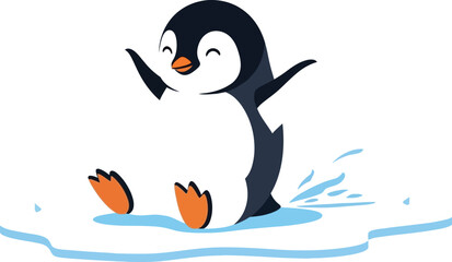 Obraz premium Penguin ice cute cartoon happy animal antarctica bird winter cold funny sea