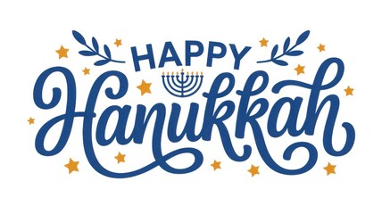 Happy hanukkah lettering text isolated on white background for greeting card