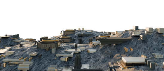 Futuristic motherboard landscape with electronic components. 3D rendering.