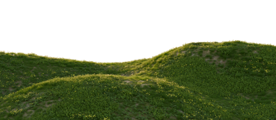 Hills with grass on a transparent background. 3D rendering.	
