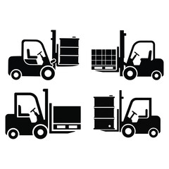 Four forklift icons loading cargo Keywords: forklift, icon, loading, cargo, industrial