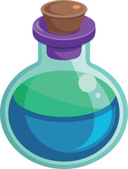 Magical potion in a glass bottle with cork stopper