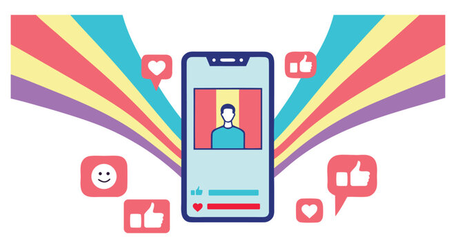 Smartphone displaying social media with likes and hearts