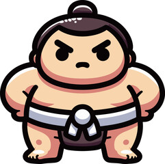 腰に手を当てている怒り顔の力士のイラスト