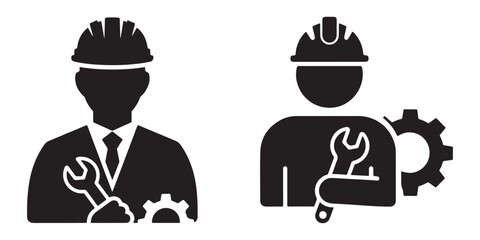 Two engineer icons with tools and gears Keywords: engineer, icon, worker, mechanic, technician