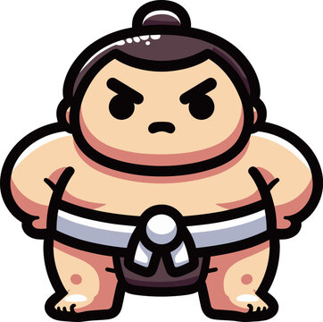 腰に手を当てている怒り顔の力士のイラスト