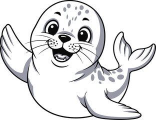 Seal cartoon animal mammal marine wildlife cute happy waving ocean aquatic