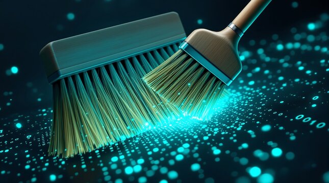 Data cleaning and protection cyber security concept digital information management and system optimization