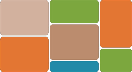 Rounded rectangles in beige brown green and orange arranged in a grid blue