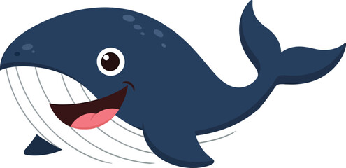Fototapeta premium Cartoon whale ocean sea animal marine life aquatic mammal happy cute smiling blue