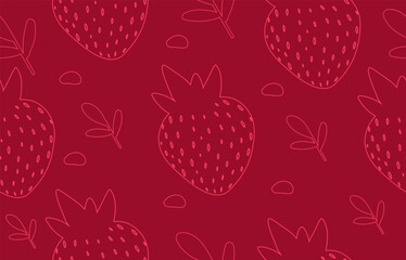 Vibrant Ruby Red Strawberry Pattern. Delicious Seamless Vector Print. Food and Holiday Background.