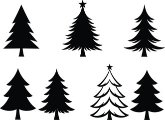 Christmas, Holiday, Festive, Winter, Tree, Pine, Fir, Spruce, Star, Evergreen, Symbol, Decoration, Celebration, Season, Silhouette, Vector, Illustration, Artwork, Design, Style