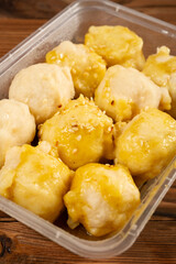 angle view curry cuttlefish balls at vertical composition