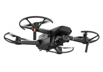 Black drone with camera isolated on transparent background, a compact and agile solution for capturing stunning aerial footage and images