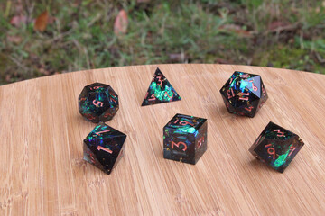 Black Marble Dice on Bamboo 01