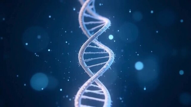 Glowing Blue DNA Double Helix with Particles genetics