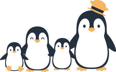 Naklejka premium Penguin family cartoon cute happy illustration antarctica arctic animal love