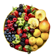 A collection of various fresh fruit placed on a white transparent background