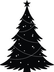 Christmas, Holiday, Festive, Winter, Tree, Pine, Fir, Spruce, Star, Ornament, Garland, Decoration, Celebration, Season, Silhouette, Vector, Illustration, Artwork, Symbol, Design, Style