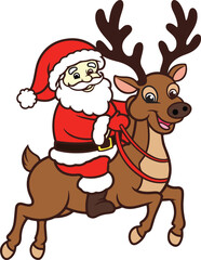  Santa Claus riding a reindeer through snowy landscape Christmas vector illustration