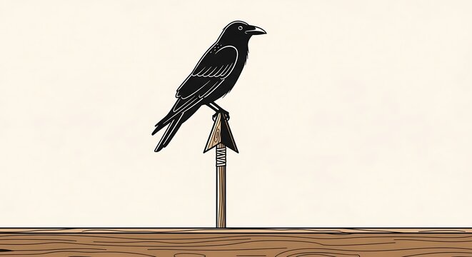Stylized illustration of a crow perched on an arrow, evoking a sense of folklore