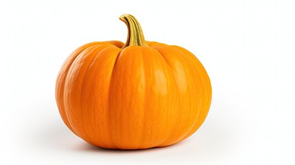 Fototapeta premium Orange pumpkin stands on white. Product photography, Halloween posters.