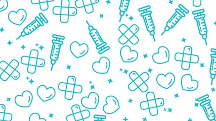 Medical Pattern Background with Hearts, Syringes, and Bandages for Healthcare. - Powered by Adobe