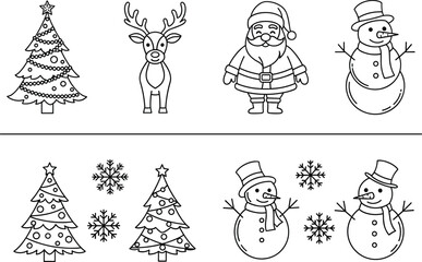 Christmas, Holiday, Festive, Winter, Tree, Reindeer, Santa, Claus, Snowman, Snowflake, Ornament, Decoration, Celebration, Season, Vector, Illustration, Artwork, Symbol, Design, Icon, Silhouette