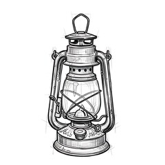 Black and white vintage oil lantern sketch