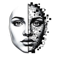 Woman's face depicting human and artificial intelligence concept