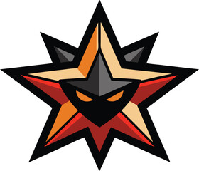 Stylized fiery star emblem with dark center and glowing eyes