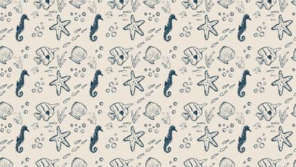 Hand Drawn Seamless Sea Creatures Pattern