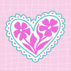 Fungki Flower trendy vintage heart shape. Design element for poster, invitation, social networks, packaging, cover, branding, card, sticker.