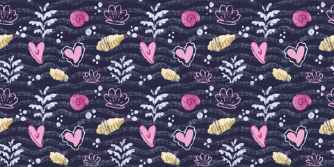 Seamless Dark Navy Love Heart Sea Pattern