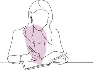 Woman writing in notebook with pen drawing