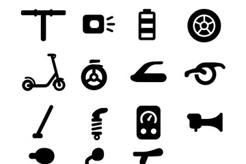 Obraz premium Scooter headlight led electric brake battery motor panel icons vector icon lever