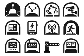 Monitoring vector icons icon barrier maintenance energy automated gate sign transmitter camera