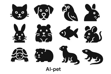 Obraz premium Parrot chinchilla ferret ai pet dog icon mouse rabbit pig guinea vector