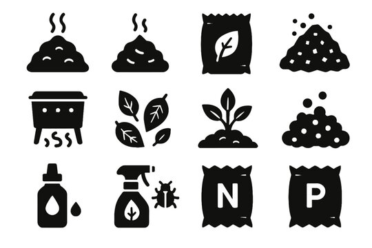 Litter bin icons spray biochar organic vector fertilizer nitrogen pile icon leaf