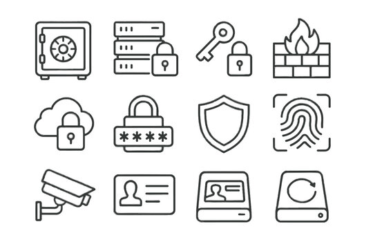 Digital storage icons backup database access vector server camera vault lock icon