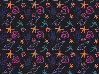 Fototapeta premium Seamless Dark Underwater Sea Life Pattern