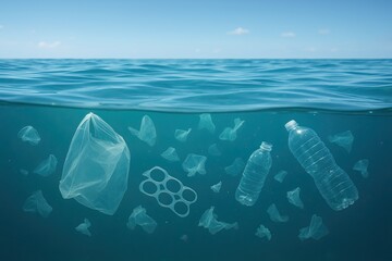 Plastic waste pollution of the marine environment.