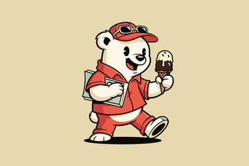 Fototapeta premium Charming Polar Bear Mascot Enjoying an Ice Cream Cone.